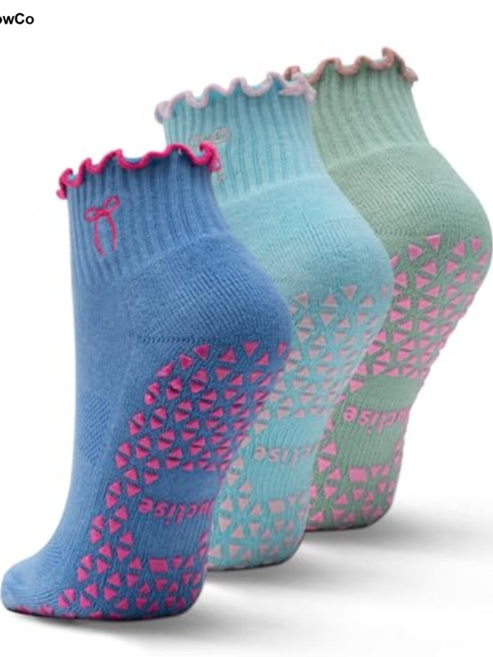 Pilates Grip Socks 3 Pack Non Slip Ruffle Organic Cotton Barre Yoga